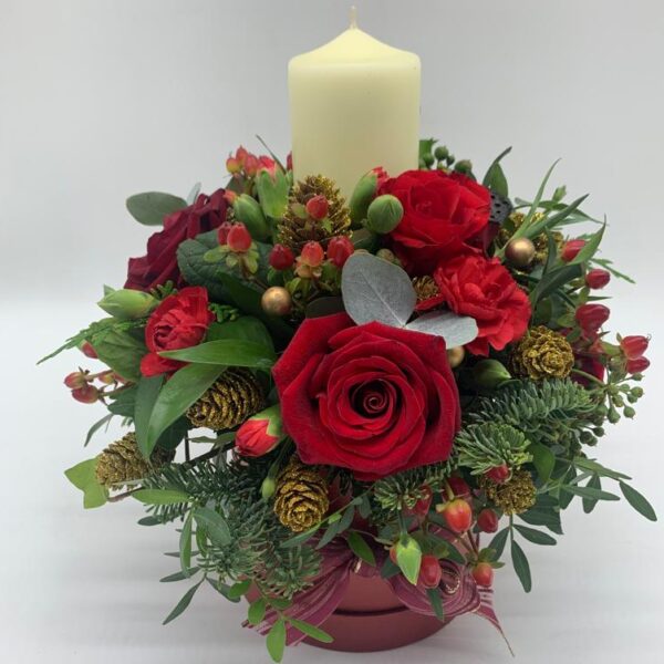 Christmas Candle Floral Decoration - Reds