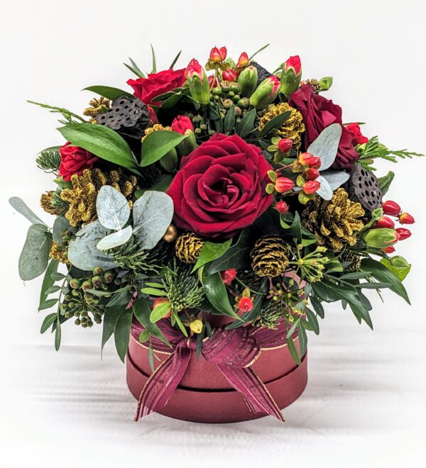 Luxury Christmas Hatbox Arrangement - Red