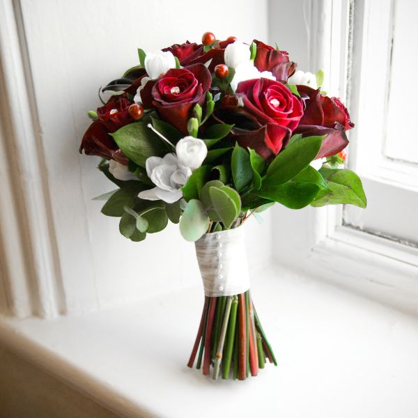 Red and white wedding bouquet